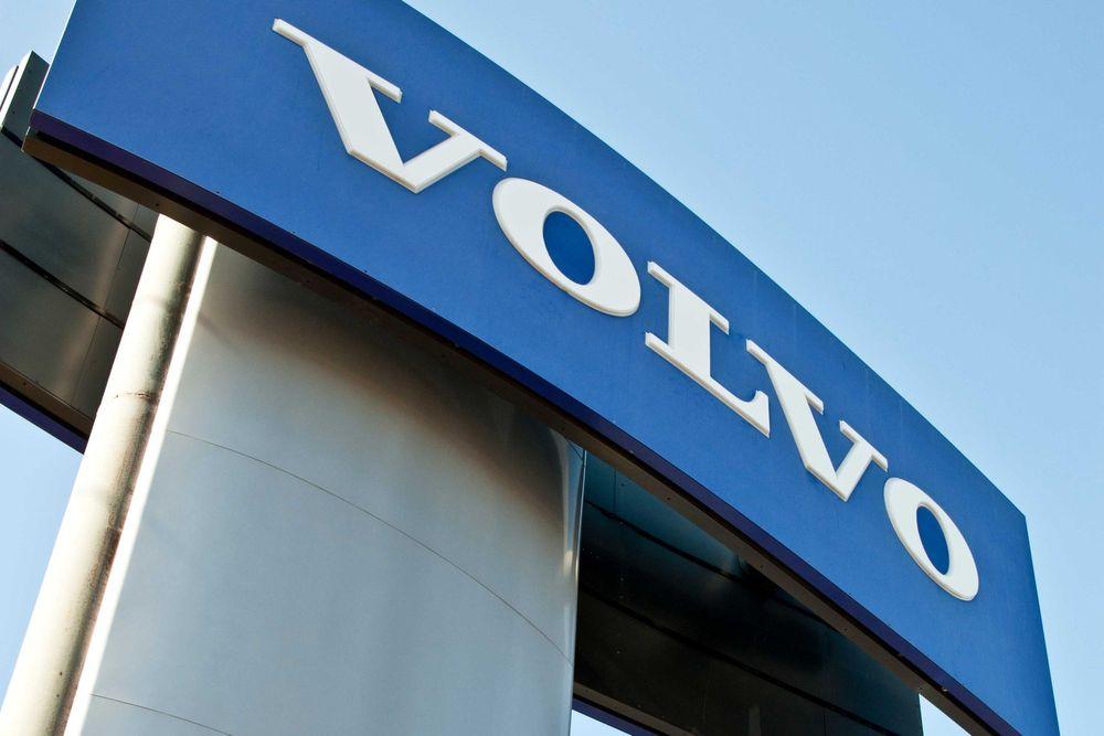 Volvo logo on sign.