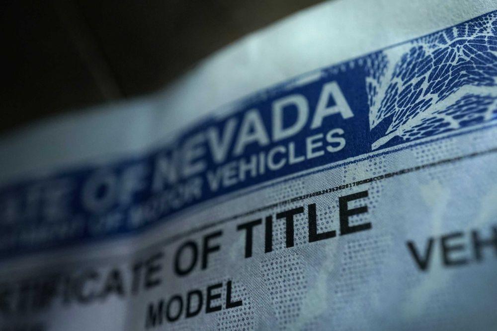 Certificate of title for a car for the state of Nevada