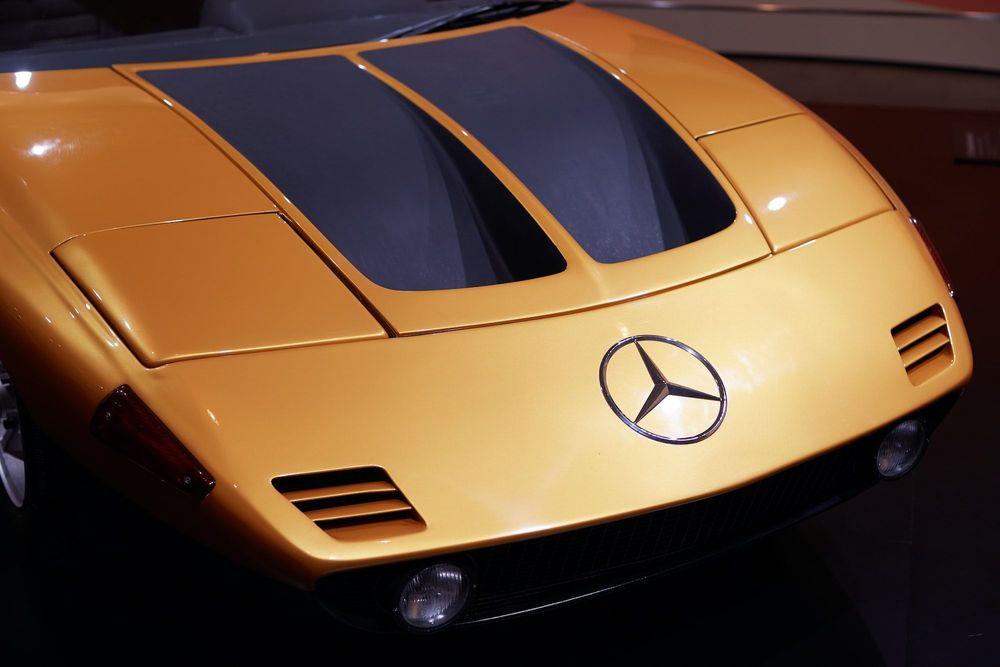 orange classic car mercedes-benz headlights