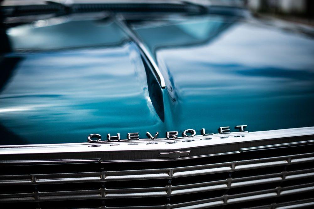 Classic Chevrolet logo on car in black and white